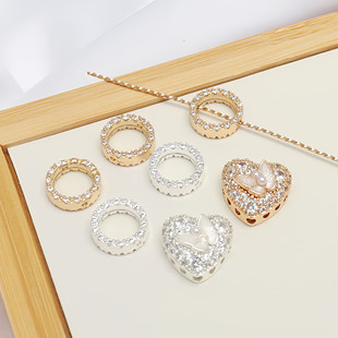 14K包金保色锆石跑环银双面锆石桃心隔珠蝴蝶diy手链项链串珠配件