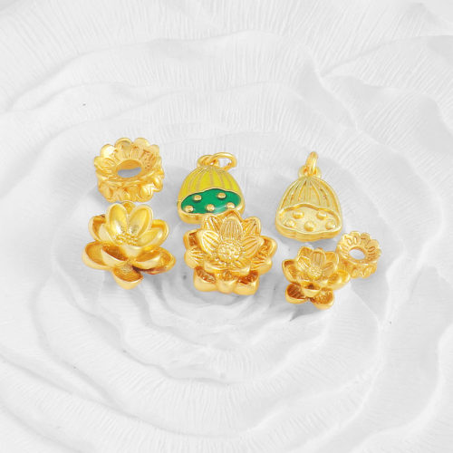 18k哑金保色立体莲花蓬头通孔diy