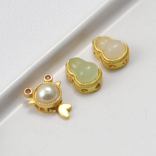 哑金保色镶贝金鱼葫芦隔珠diy