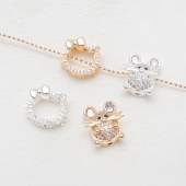 14K包金保色镶锆石小老鼠KT猫套圈隔珠银色手链手串DIY饰品配件