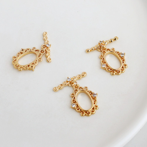 14K包金保色镶锆石IQ扣项链手链OT扣花边椭圆15*20mm连接收尾diy