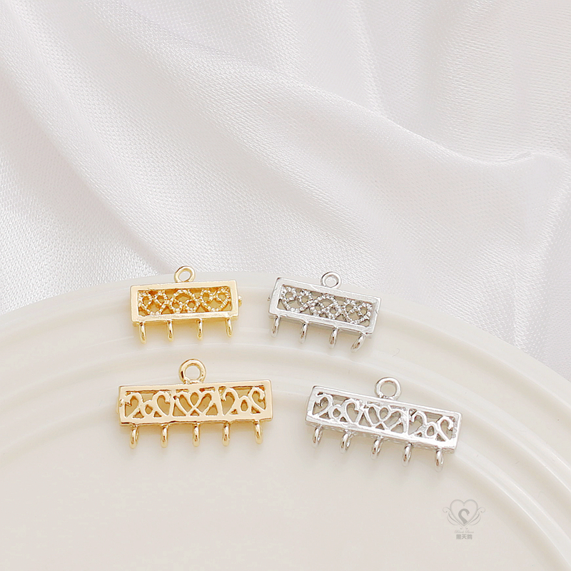 14K保色白K爱心纹直排挂饰流苏耳环吊坠排扣diy手链项链饰品配件