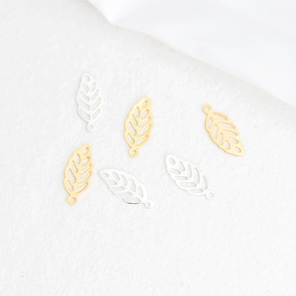 14k铸铜包金保色镂空树叶吊坠5*13mm手工diy项链吊饰挂件耳饰配件