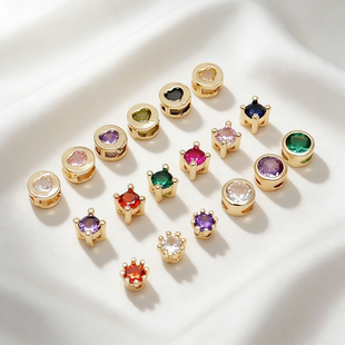 14K包金保色一颗锆石隔珠彩色锆串珠手链项链diy手工材料饰品配件