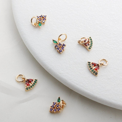 14k锆石扇形葡萄小吊diy饰品
