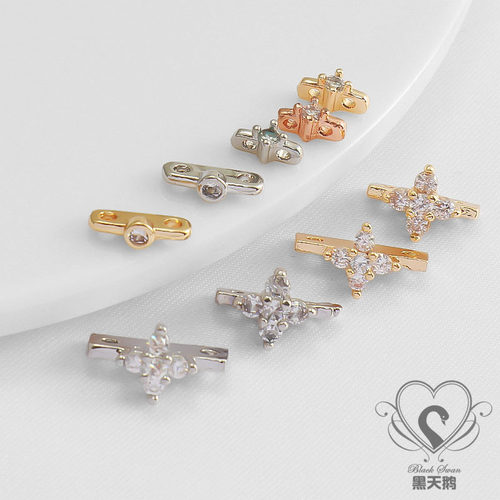 14k包金diy锆石双线隔片排扣配件