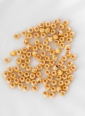 14k包金横切花珠保色圆珠隔珠diy饰品配件3mm/4mm金珠 一份100粒