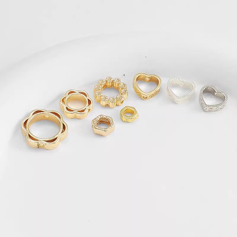 包金花纹桃心串珠手工diy饰品