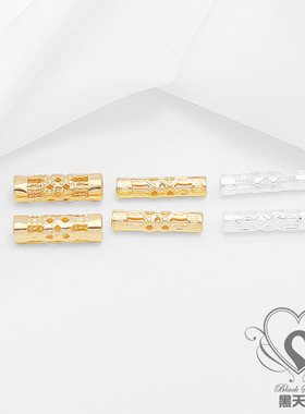 14k包金保色配件镂空花柱子3*12.5mm圆镂空长柱子复古diy散珠配件