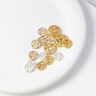 14k包金保色噴沙金啞光復(fù)古錢(qián)幣7mm吊牌手鏈項(xiàng)鏈diy耳墜飾品配件
