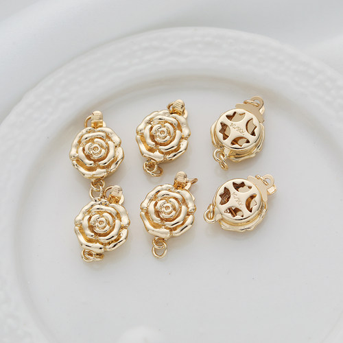 14k包金保色玫瑰花朵插棒扣diy