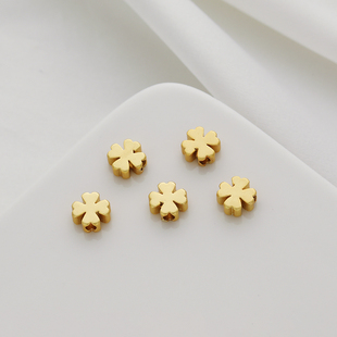 18K哑金四叶草保色隔片铜镀厚金串珠隔珠diy手工手链项链饰品配饰