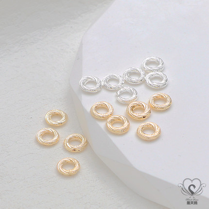 14K保色镀金麻花圈圈扭圈隔片垫片7MM隔珠大孔串手链DIY饰品配件