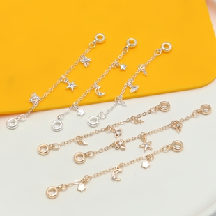 14K包金保色镶嵌锆石提溜环链条银色安全链DIY手工手链项链配件链