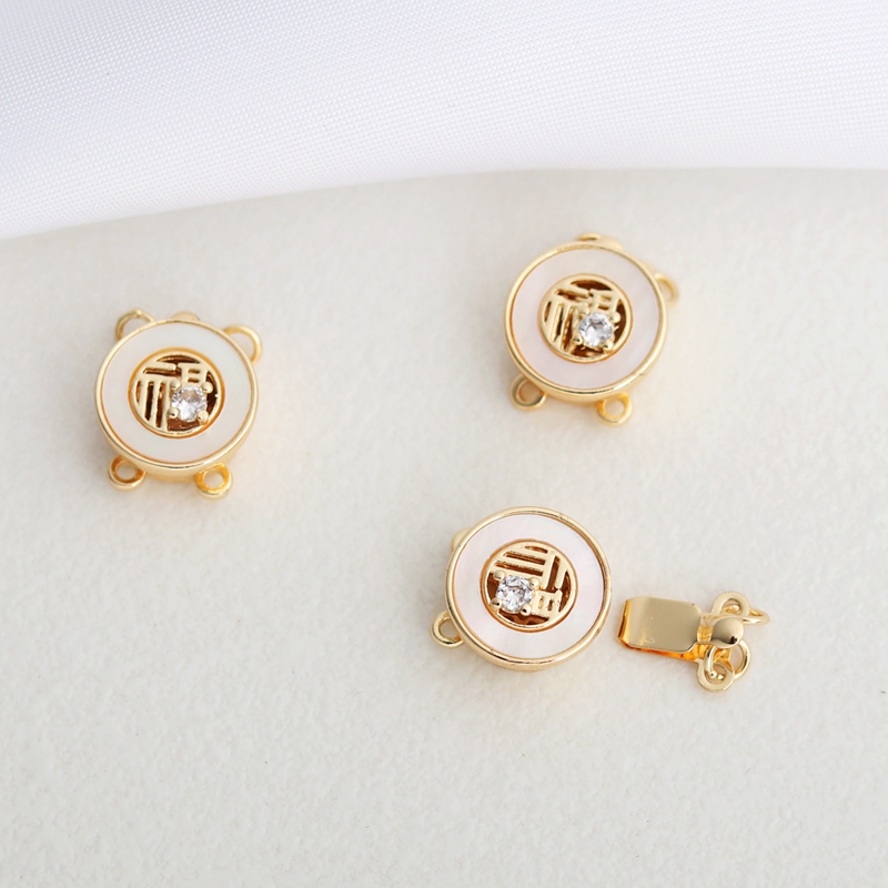 保色镶贝锆石福圆形插棒扣diy
