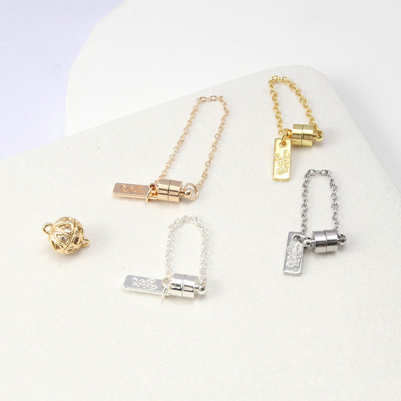 14K包金保色锆石防掉落磁铁扣安全链手工diy项链收尾手链延长配件