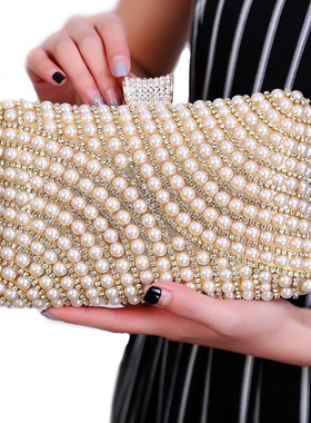 高端旗袍专用手包婚礼妈妈手拿包旗袍珍珠手包喜婆婆婚宴包女手提