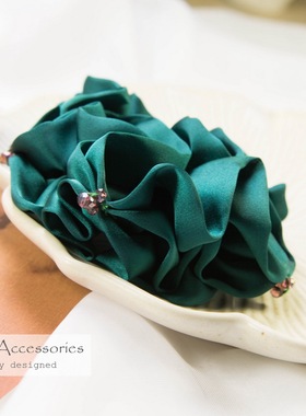 多层水钻丝柔珠光色纯黑色深蓝色水晶发圈发绳丸子头皮筋发饰CH80