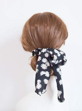 小雏菊黑色慵懒蝴蝶结滚边盘发马尾发圈发绳头花发饰头饰CF97