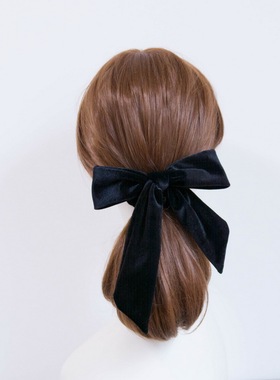 深蓝天鹅绒丝绒黑色飘带蝴蝶结马尾发圈日韩发绳头花发饰头饰CF92