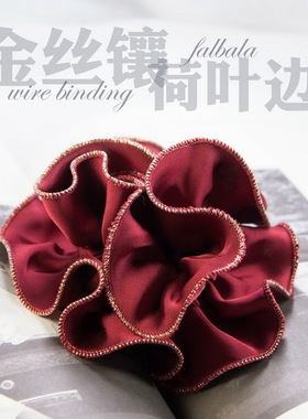 出口金丝镶边波浪纯色黑色丸子头盘发马尾大发圈发绳头花发饰CE15