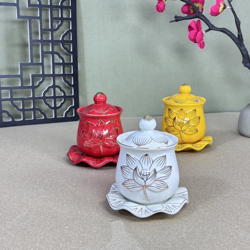 佛前供佛水杯大号家用莲花供水杯观音大悲水陶瓷净水杯佛前圣水杯