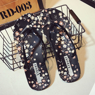 人字拖外穿夹板拖鞋女 防滑洗澡冲凉居家夏 可爱卡通印花沙滩平底