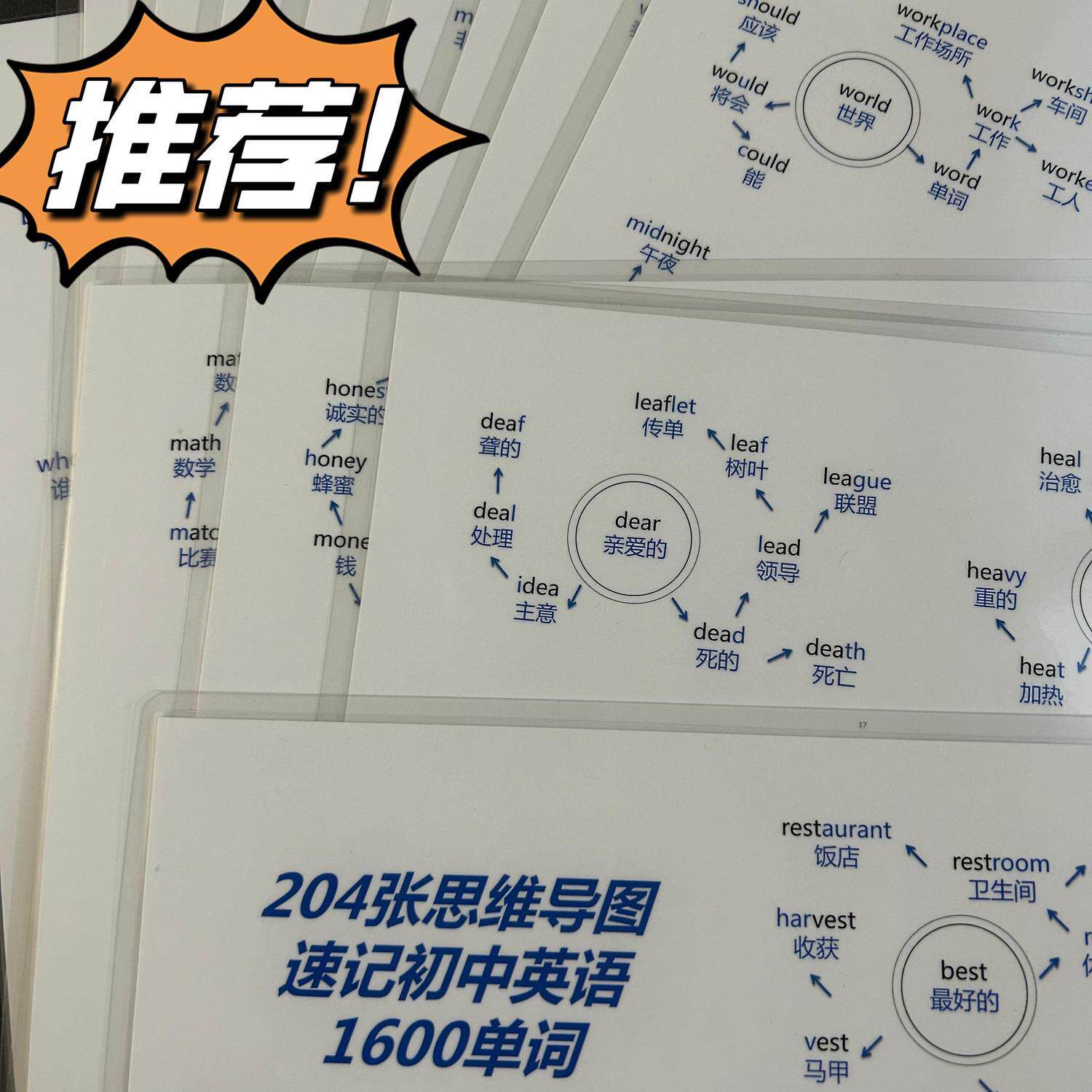 思维导图速记初中英语1600词高频英语单词汇串记背撕不坏卡片