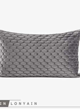 现代简约轻奢深灰色几何图案绗缝靠垫抱枕样板房床品沙发飘窗腰枕