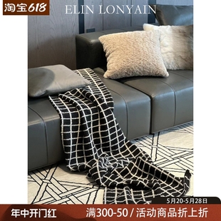LONYAIN现代简约黑色沙发黑咖色系靠垫抱枕样板房客厅方腰枕 ELIN