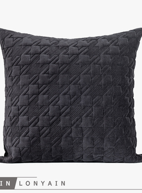 新品现代简约轻奢黑灰色千鸟格几何绗缝靠垫抱枕别墅样板房方枕