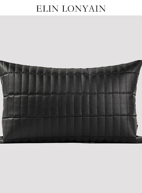 新品现代简约黑灰色绿色白色皮质绗缝靠垫抱枕别墅样板房方枕腰枕