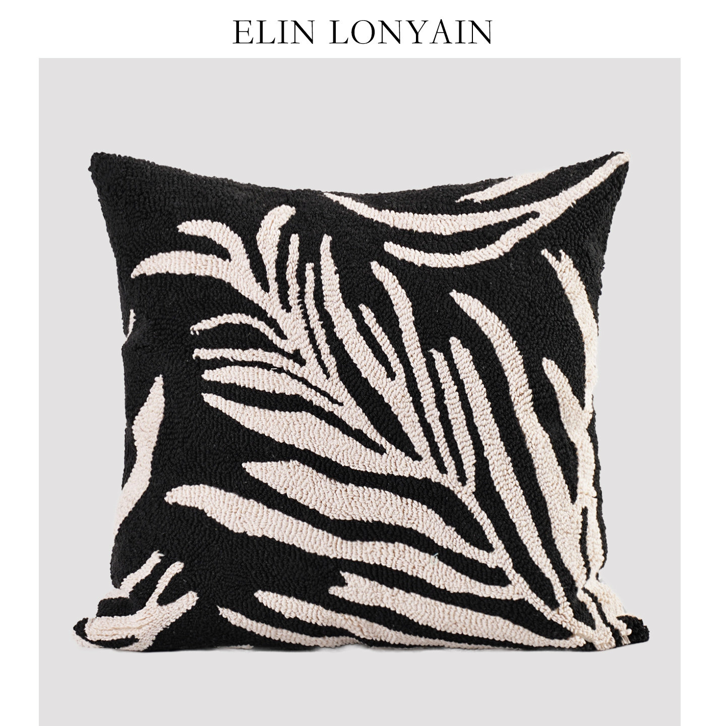 黑白墨叶枕梦圈绒靠垫抱枕方枕