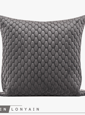 现代简约轻奢深灰色几何图案绗缝靠垫抱枕样板房床品沙发飘窗方枕