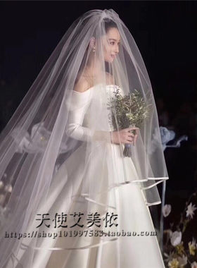 配饰蓬蓬缎布包边发梳长款头纱