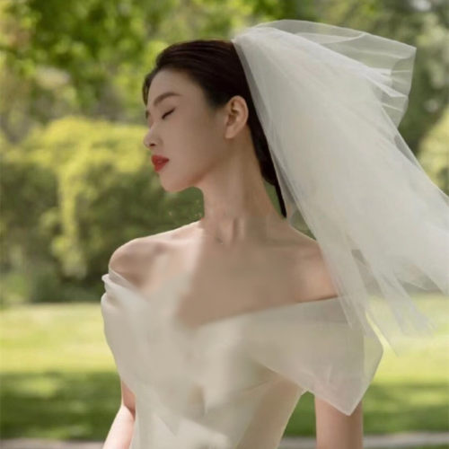 简约百搭订婚短款白色小头纱包邮