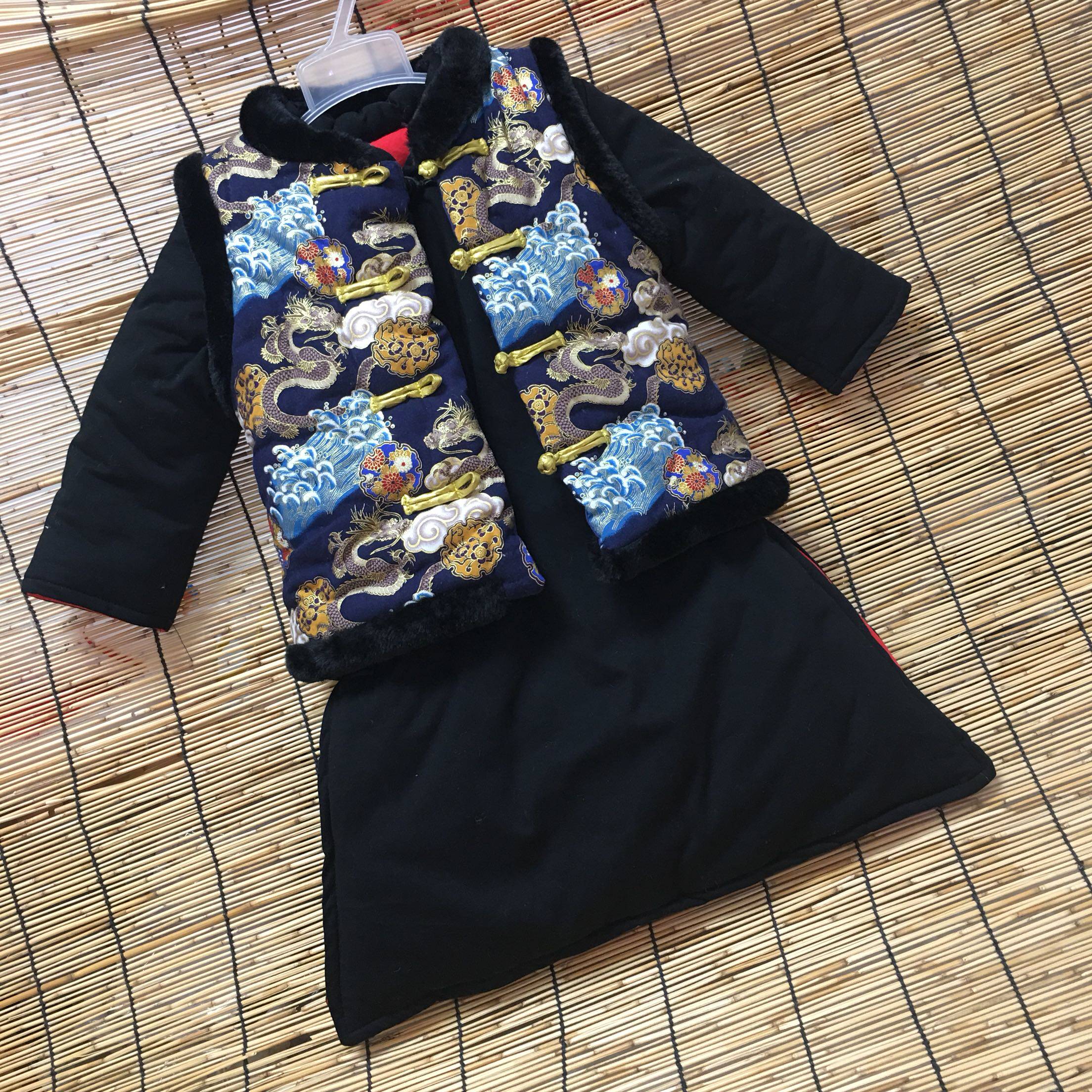 宝宝手工棉花棉衣旗袍 儿童马甲男童 拜年服中小童长袍加厚中长款