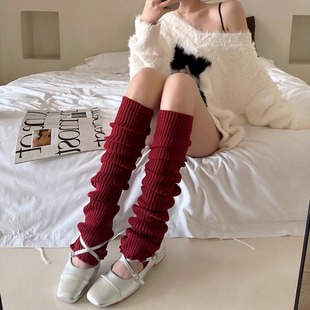 新年红踩脚袜套女加长75cm长筒堆堆袜本命年y2k腿套芭蕾风小腿袜