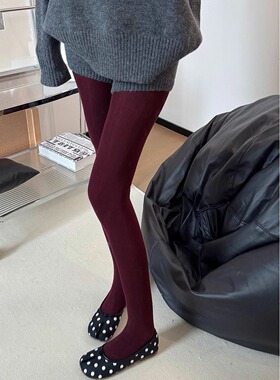 复古安可拉红色竖条新款分趾袜显瘦百搭纯色打底袜高个子连裤袜