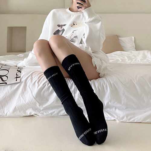 简约ins字母堆堆袜新款小腿袜