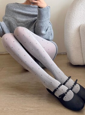 miu系复古波点灰色打底裤秋冬新款竖条连裤袜显瘦打底袜美肤丝袜