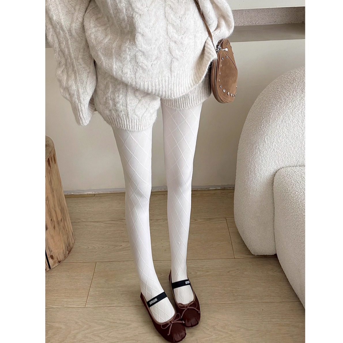 2025新款立体菱格奶白色连裤袜加厚保暖日系jk百搭显瘦外穿打底袜
