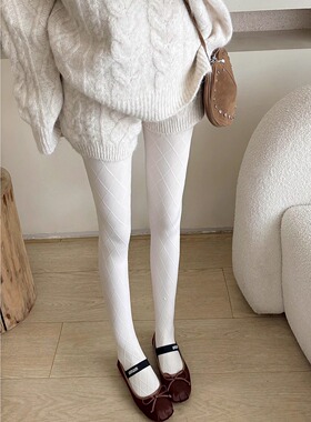 2025新款立体菱格奶白色连裤袜加厚保暖日系jk百搭显瘦外穿打底袜