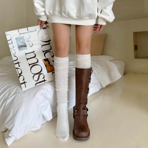 夏季薄款过膝袜白色长筒堆堆袜