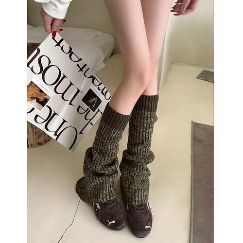 复古拼色袜套女秋冬加厚及膝堆堆袜微喇中筒小腿袜y2k辣妹腿套