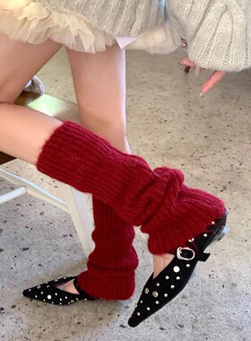 圣诞红羊鸵绒堆堆袜套女秋冬Y2k辣妹腿套新款红色中筒加厚小腿袜
