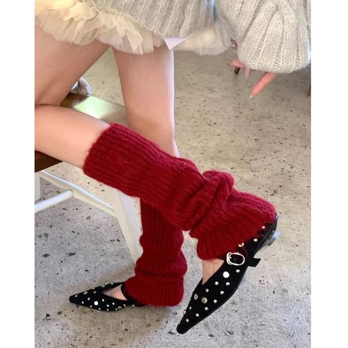 圣诞红羊鸵绒堆堆袜套女秋冬Y2k辣妹腿套新款红色中筒加厚小腿袜