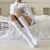 袜子女秋冬款 中筒堆堆袜配小皮鞋 白色麻花jk过膝小腿袜纯色棉袜子