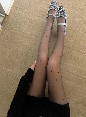 灰色复古波点丝袜女春秋薄款防勾丝连裤袜黑丝性感美腿袜打底裤袜