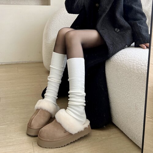 y2k辣妹羊毛袜套配黑丝雪地靴长袜子女秋冬中筒堆堆袜腿套小腿袜
